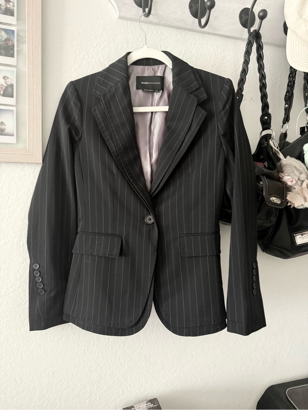 BCBGMaxAzria Black Pinstripe Single-Button Blazer